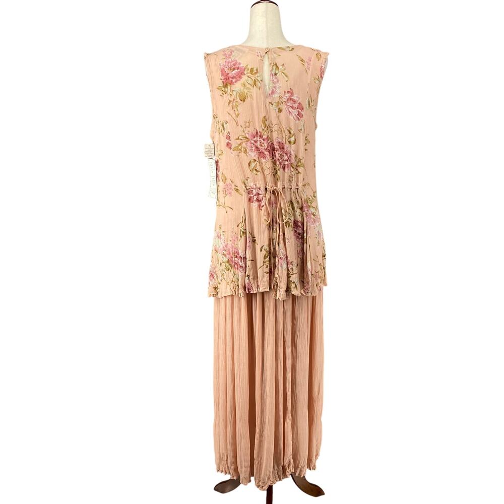 Vtg 90s NOS Romantic Boho Rose Floral Coquette Rayon Tier Maxi Dress L Victorian - Picture 2 of 16